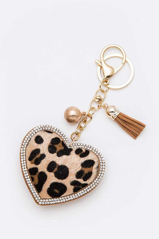 Leopard Printed Heart Shape Keychain