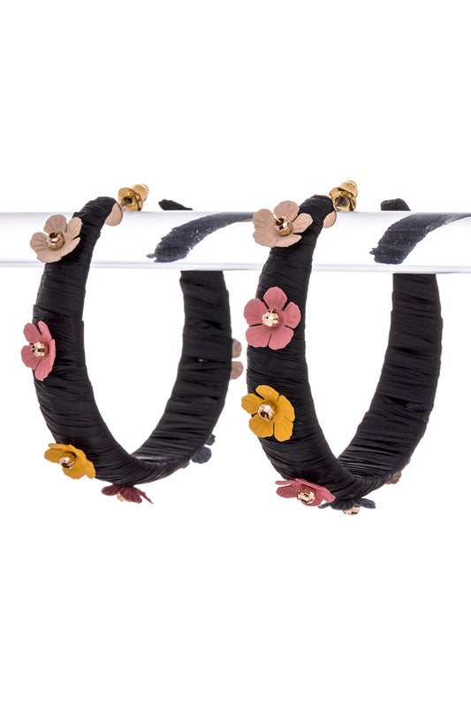 Raffia Wrapped Flower Iconic Hoop Earrings