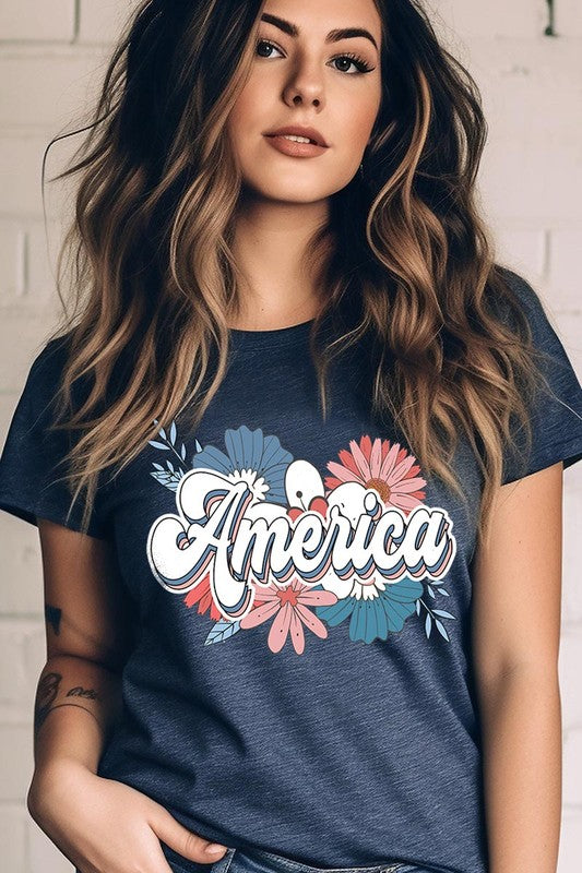 Floral America Graphic T Shirts