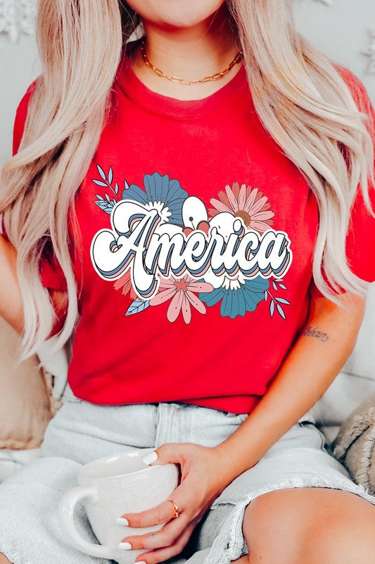 Floral America Graphic T Shirts