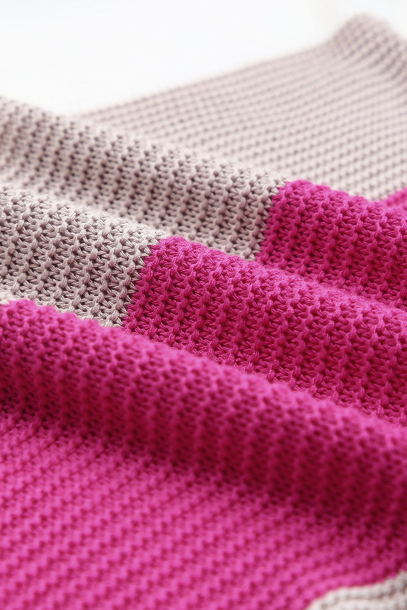 Rose Contrast Stripe Half Sleeve Knit Top