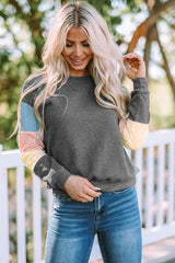 Rosy Color Block Casual Drop Sleeve Sweatshirt