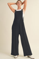 Gold Flame Buttoned Straps Ruched Wide Leg Jumpsuit