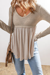 Smoke Gray Textured Flowy Long Sleeve Top