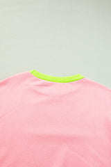 Pink Contrast Trim Bubble Sleeve Sweatshirt