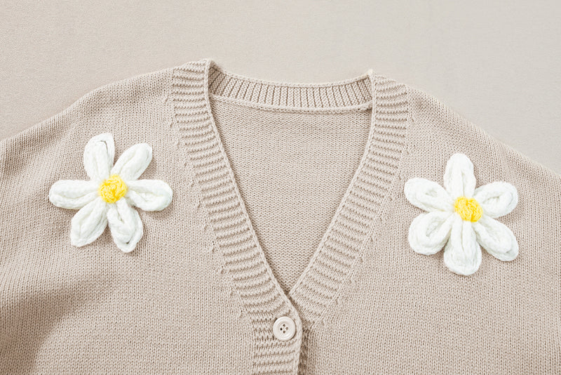 Parchment 60s Flower Decor Button Cable Knit Cardigan