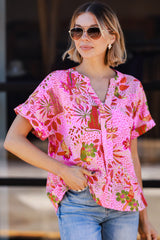 Rose Spotted Jungle Print V Neck Boho Blouse