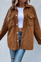 Brown Textured Flap Pocket Drop Shoulder Shacket