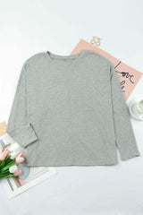 Green Plain Solid Color Casual Seam Long Sleeve Top