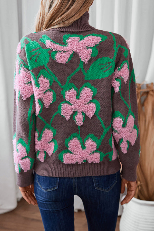 Pink Plush Floral Collar Loose Pullover Sweater