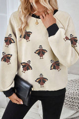 Jet Stream Textured Sequin Turkey Graphic Sweatshirt