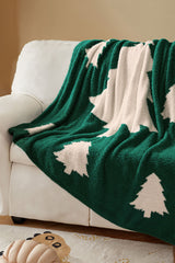 Dark Green Christmas Tree Printed Polyester Blanket