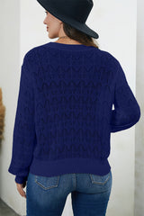 Blue Lightweight Buttoned Front Crochet Cardigan