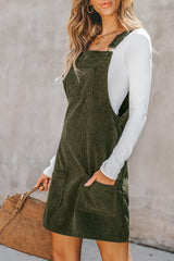 Cinnamon Corduroy Front Pockets Overall Dress