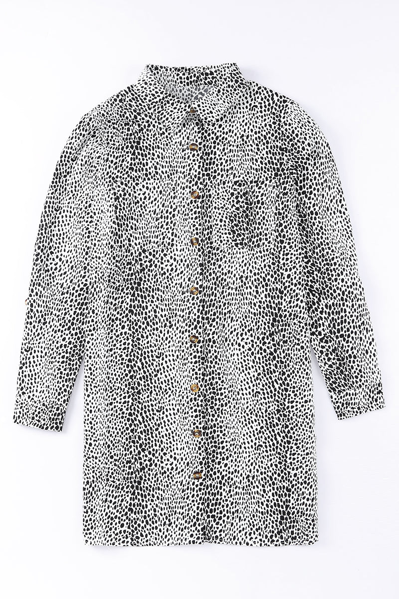 Cheetah Casual Long Sleeve Button Up Shirt Dress