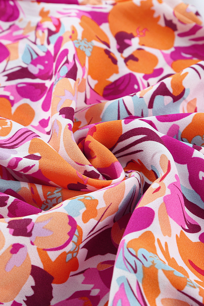 Multicolor Floral Print Tie V Neck Ruffle Short Dress