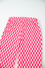 Pink Checkered Buttoned Shirt and High Waist Pants Set