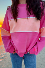 Sachet Pink Colorblock Ribbed Trim Sweatshirt