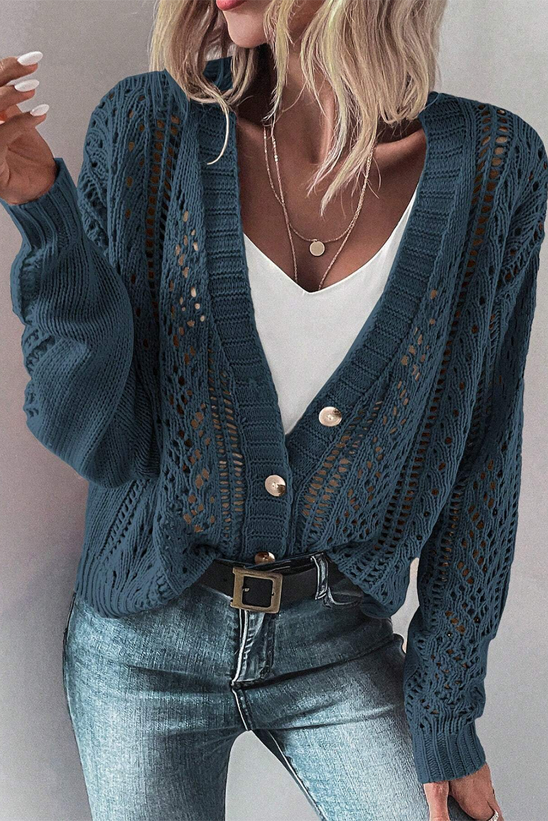 Real Teal Hollow Knit Drop Shoulder Cardigan