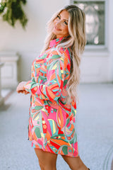 Multicolor Abstract Print Long Sleeve Shirt Dress