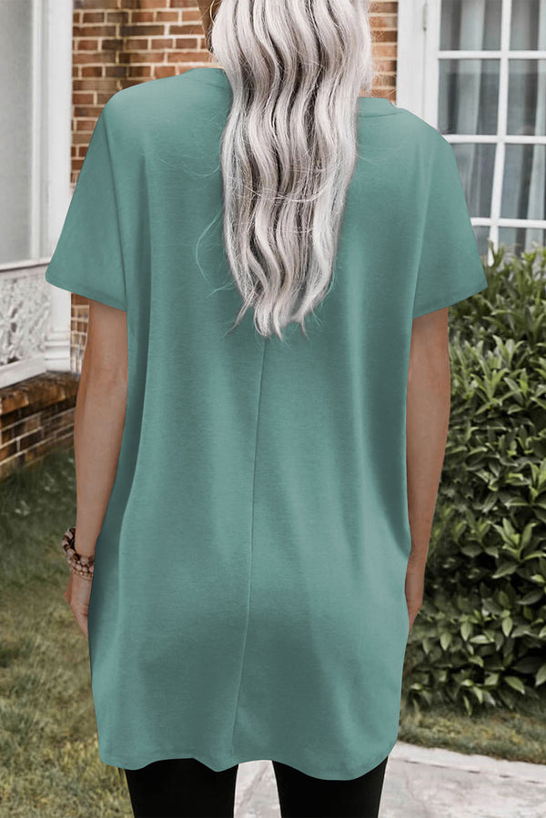 Green Plain Pocket Loose Tunic Long T-Shirt