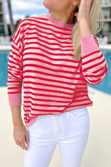 Black Striped Contrast Trim Long Sleeve Top