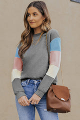 Rosy Color Block Casual Drop Sleeve Sweatshirt