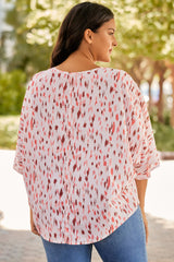 Pink Elegant Polka Dots 3/4 Dolman Sleeve Plus Size Blouse