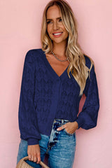 Blue Lightweight Buttoned Front Crochet Cardigan