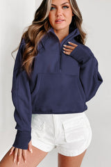 Flamingo Zip Up Stand Collar Ribbed Thumbhole Sleeve Sweatshirt