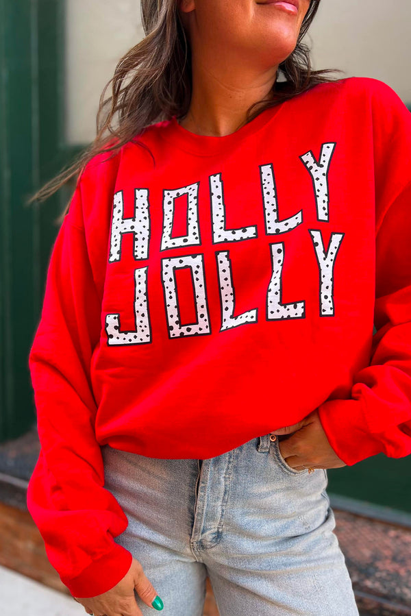 Red HOLLY JOLLY Dotty Letter Graphic Christmas Sweatshirt