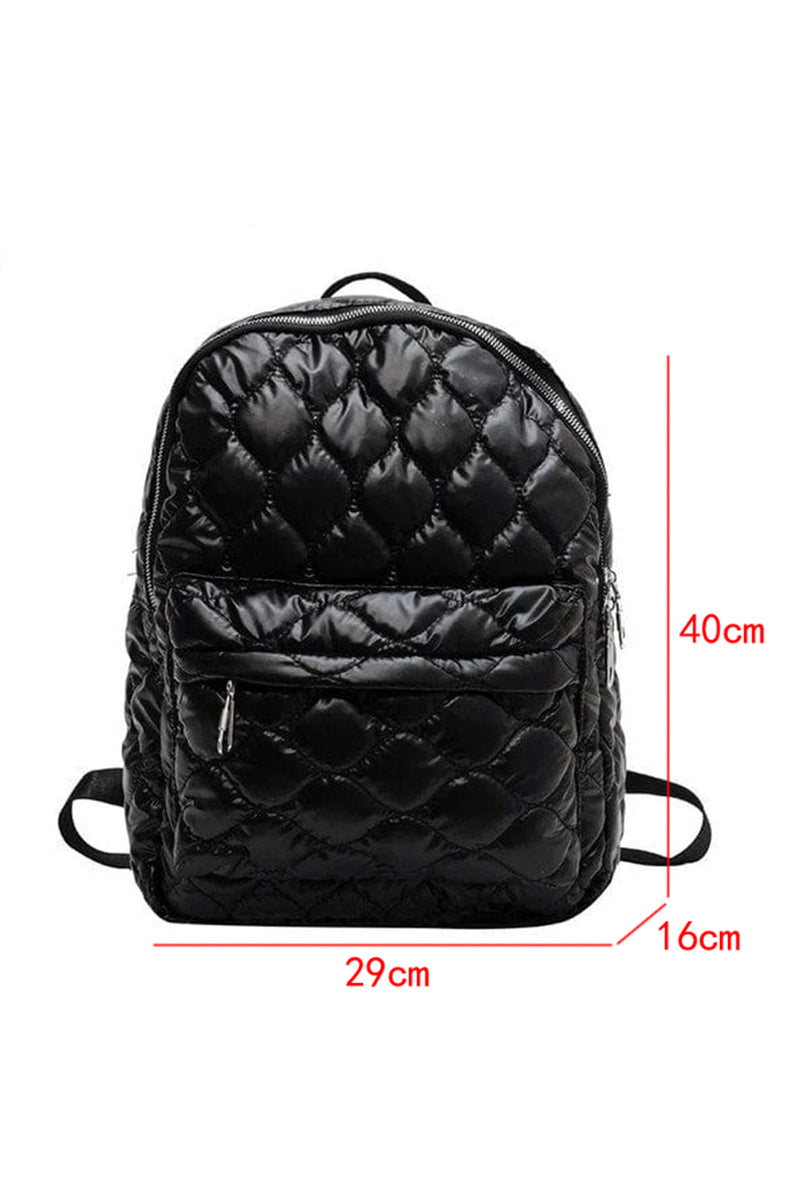 Black Solid Color Quilted Zipped Backpack