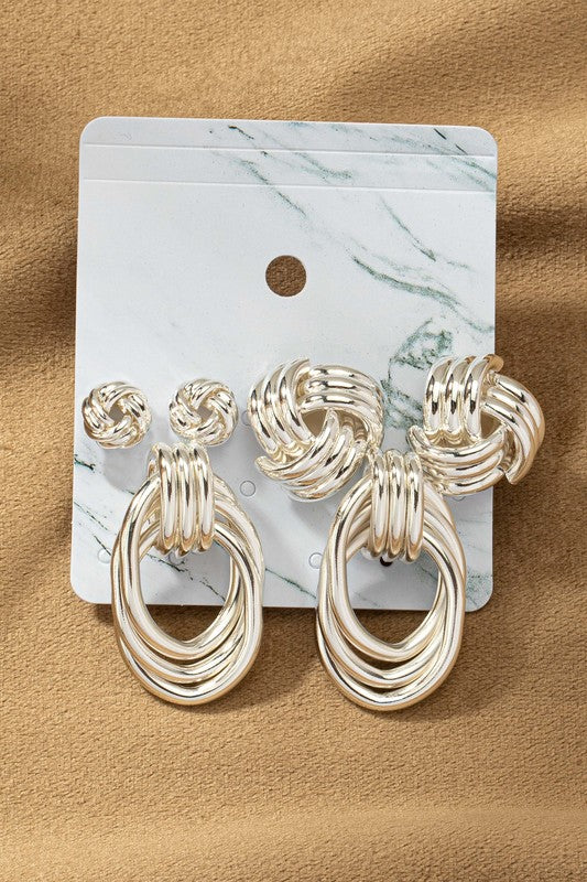 Premium Trio Metal Knot and Hoop Earrings