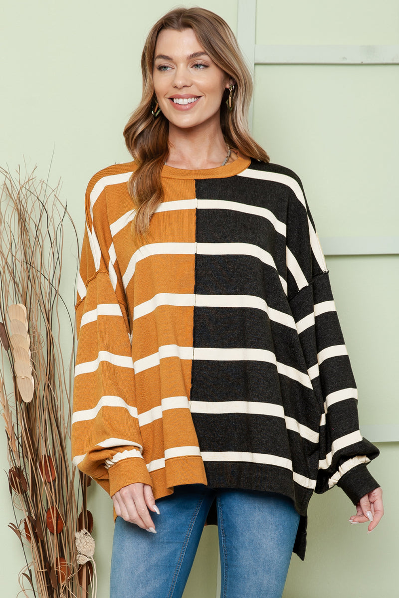 Contrast Striped Print Oversized Dropped Shoulder Top