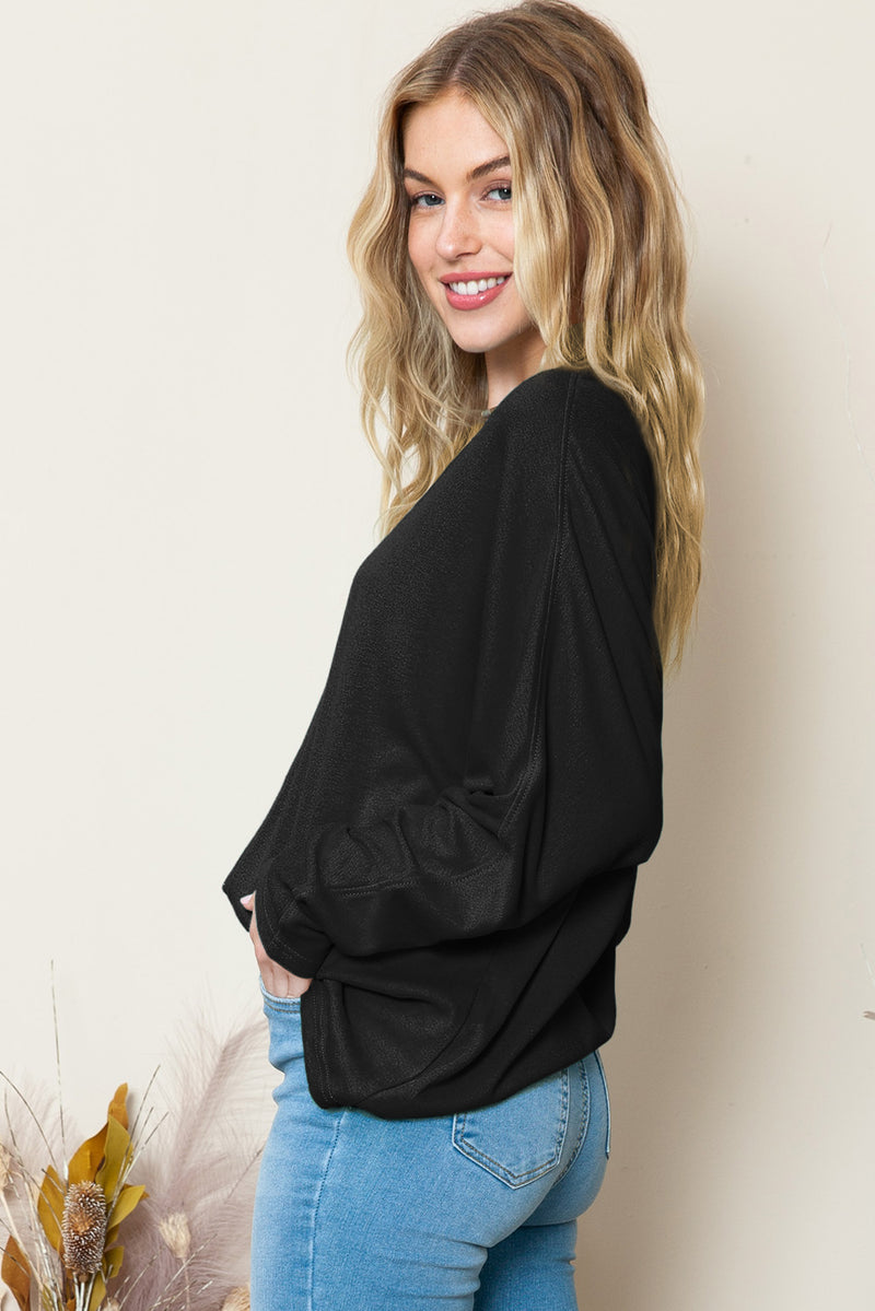 Green Plain Solid Color Casual Seam Long Sleeve Top