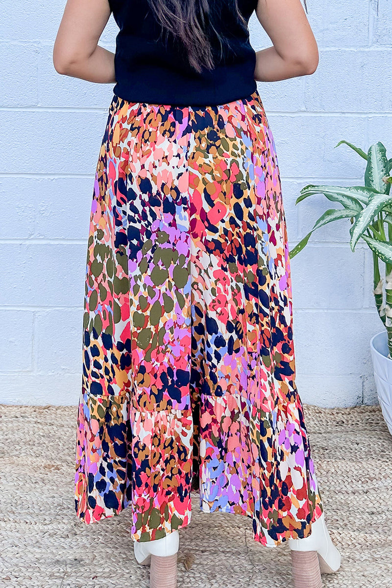 White Abstract Print High Waist Maxi Skirt