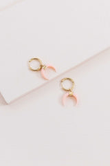 Double Horn Pink Hoop Earrings - 14K