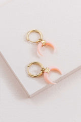 Double Horn Pink Hoop Earrings - 14K