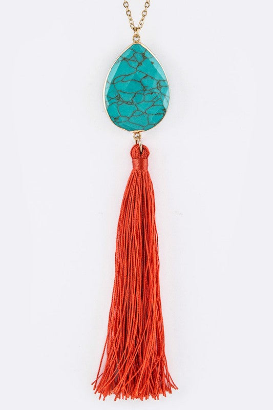 Semi Precious Teardrop & Tassel Pendant Necklace