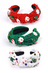 Fiery Red Cartoon Christmas Charm Rhinestone Knotted Headband