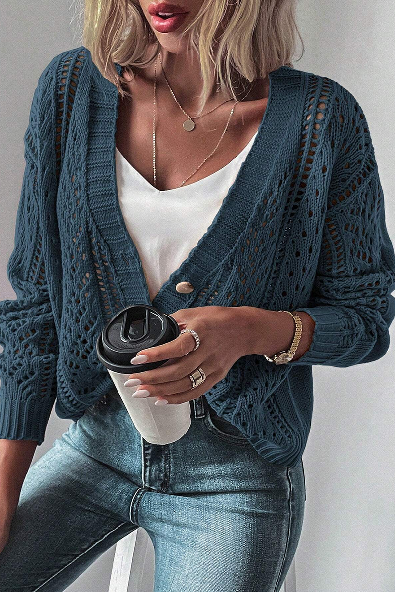 Real Teal Hollow Knit Drop Shoulder Cardigan