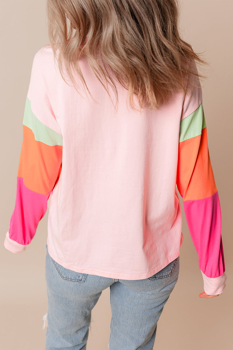 Pink Casual Colorblock Santa Claus Graphic Sweatshirt