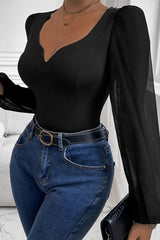 Black V Neck Long Sleeve Bodysuit