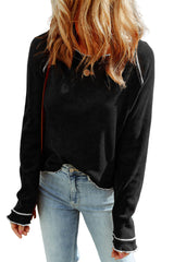 Black Textured Crewneck Long Sleeve Top