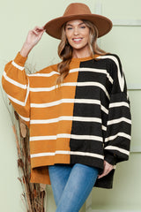 Contrast Striped Print Oversized Dropped Shoulder Top