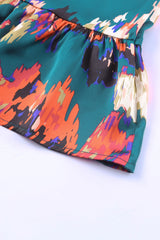 Abstract Print Waist Belted Flounce Hem Split V Neck Long Sleeve Dress