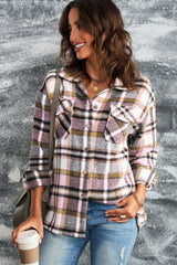 Flannel Button Up Long Sleeve Pink Plaid Shacket