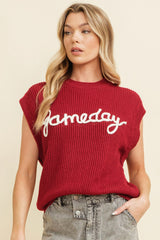 Racing Red Game Day Letter Pattern Knitted Sweater