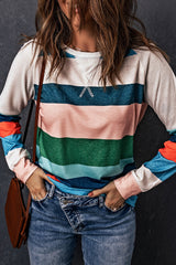 Multicolor Stripes Print Long Sleeve T-Shirt for Women