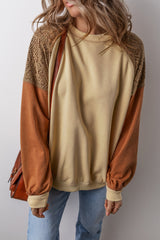 Khaki Crochet Patchwork Raglan Sleeve Sweatshirt